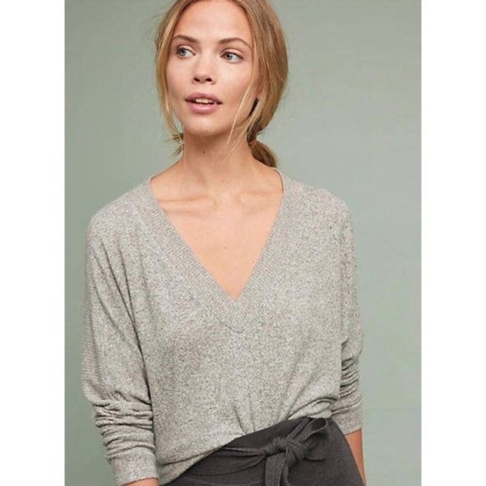 Anthropologie Gray V Neck Sweater